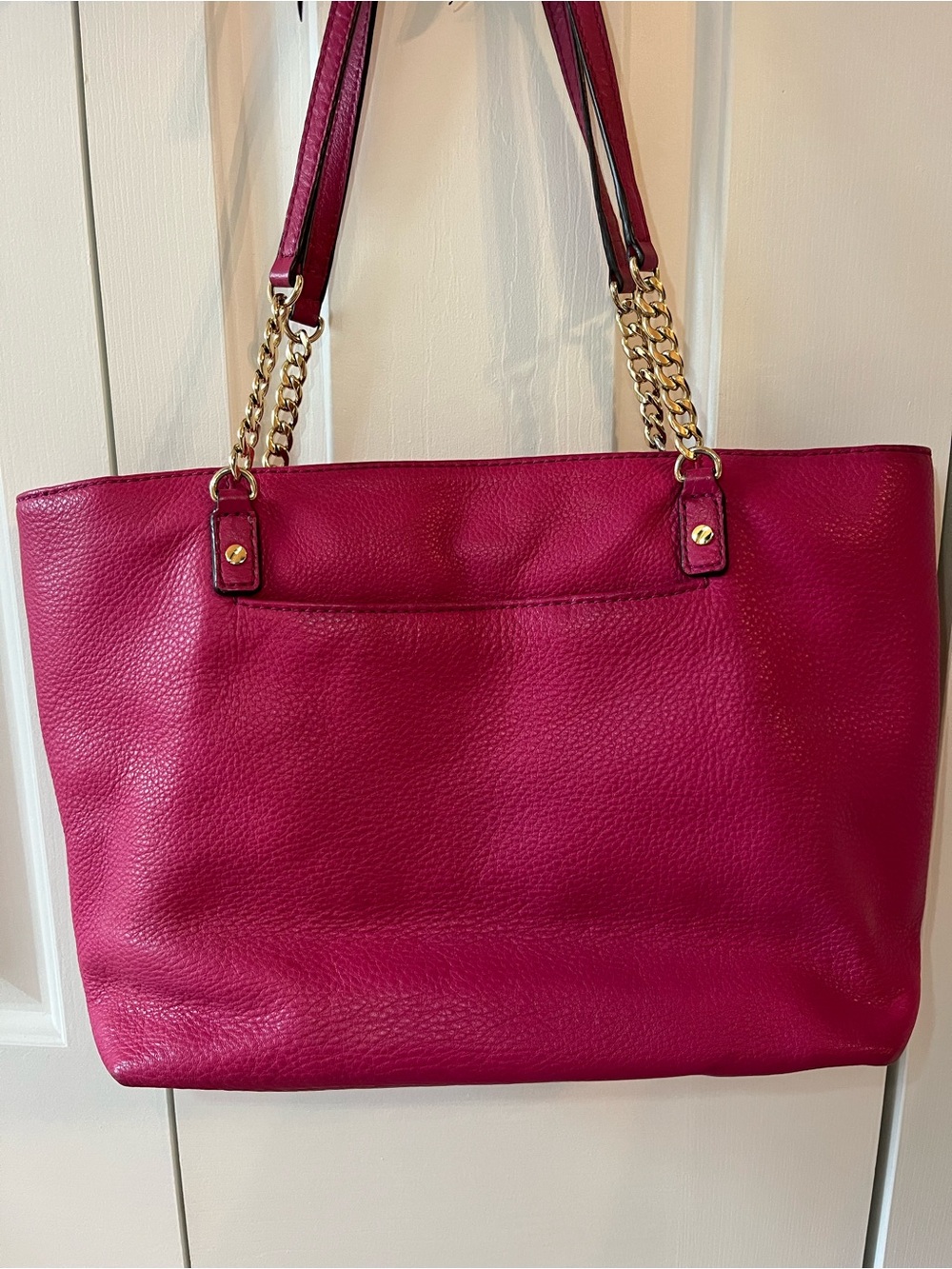 Michael Kors Fuchsia Leather Tote with Gold Chain Details - Picture 3 of 15